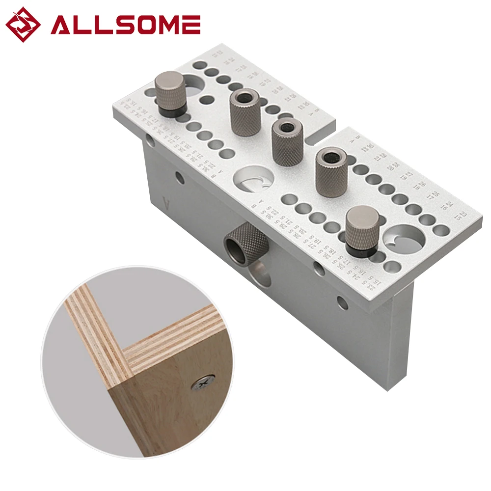 

ALLSOME 3 In1 Dowelling Jig Kit 7/8/10/15mm Wood Adjustable Drilling Guide Tenon Puncher Locator DIY Woodworking Tool