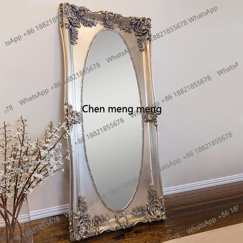 

European full body mirror handmade French medieval floor mirror carved oval full-length mirror household