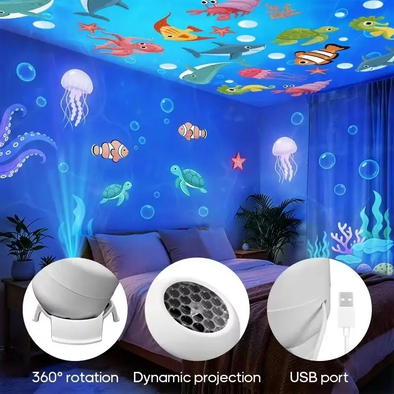 Rotating Ocean Starry Projector Light USB Plug In Dynamic Night Light Ambient Home Decor Accessory For Indoor Use