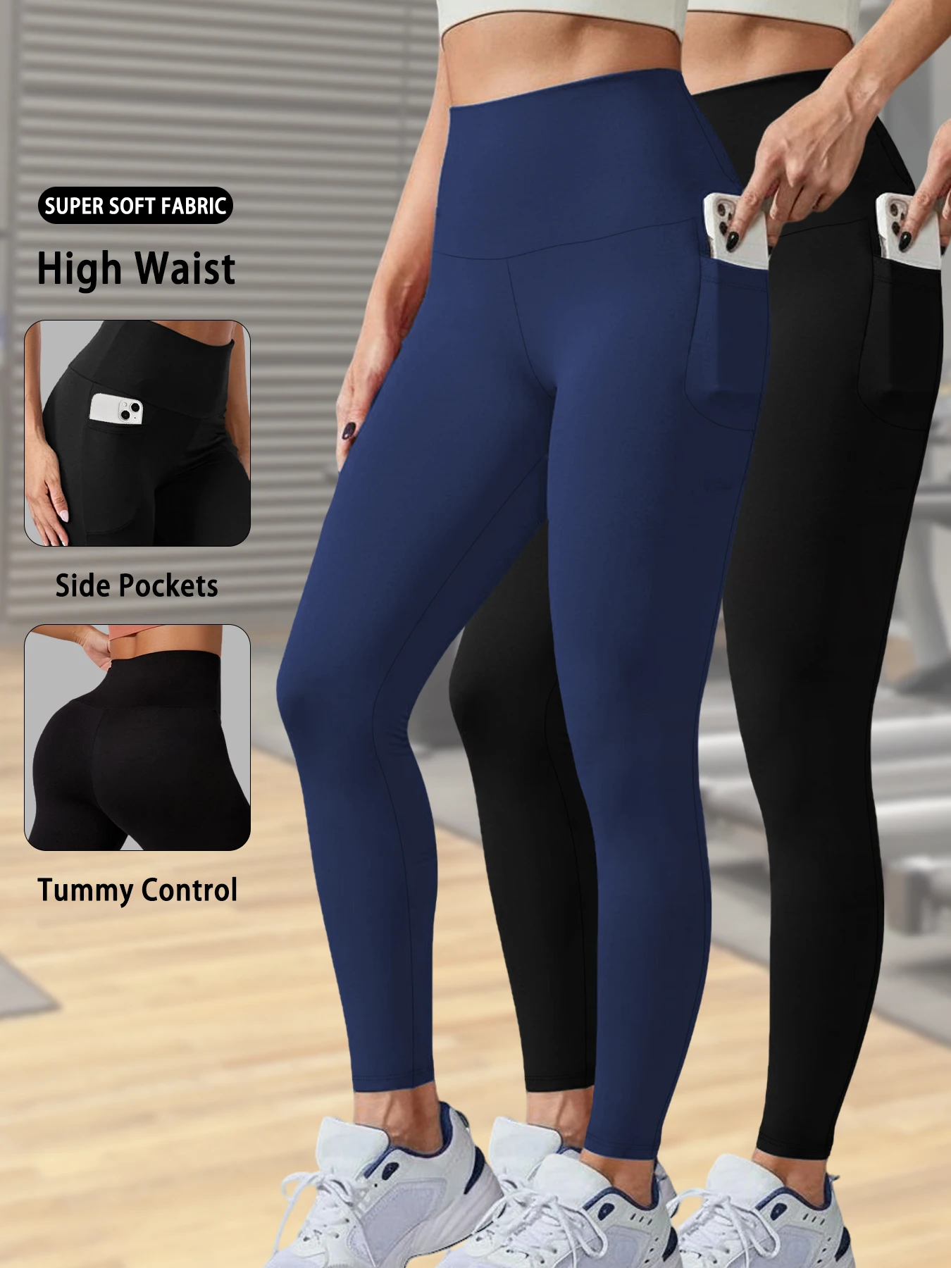 

2 Pack Super Soft Sports Leggings With Pockets For Women, High Waisted Tummy Control Workout Yoga Running Tight Pants.