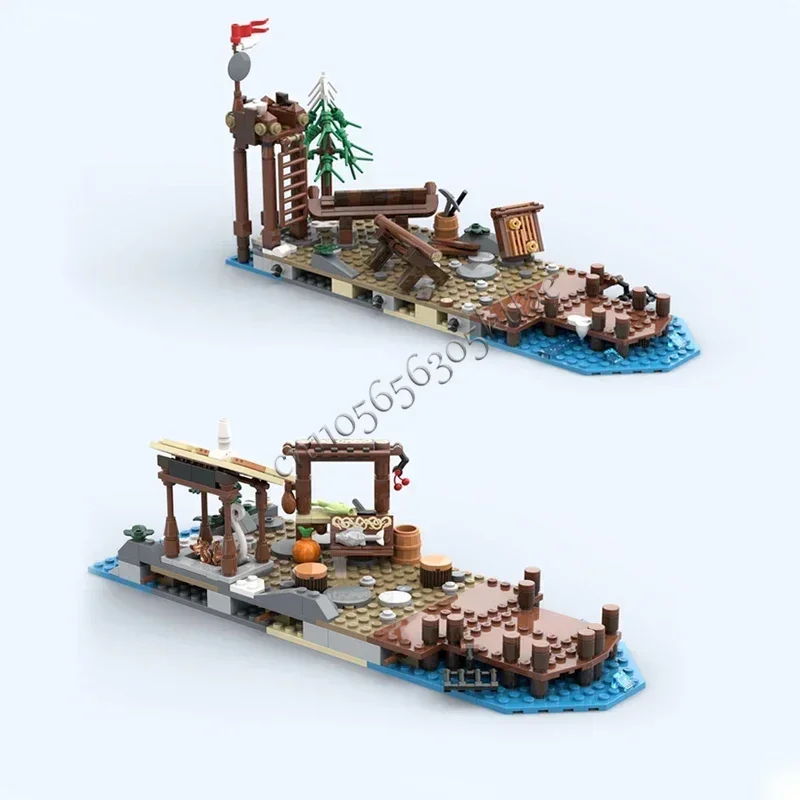 586 قطعة Moc متوافق 21343 فايكنغ قرية منزل توسيع سفينة القرون الوسطى اللبنات الطوب الهندسة المعمارية الهدايا الإبداعية