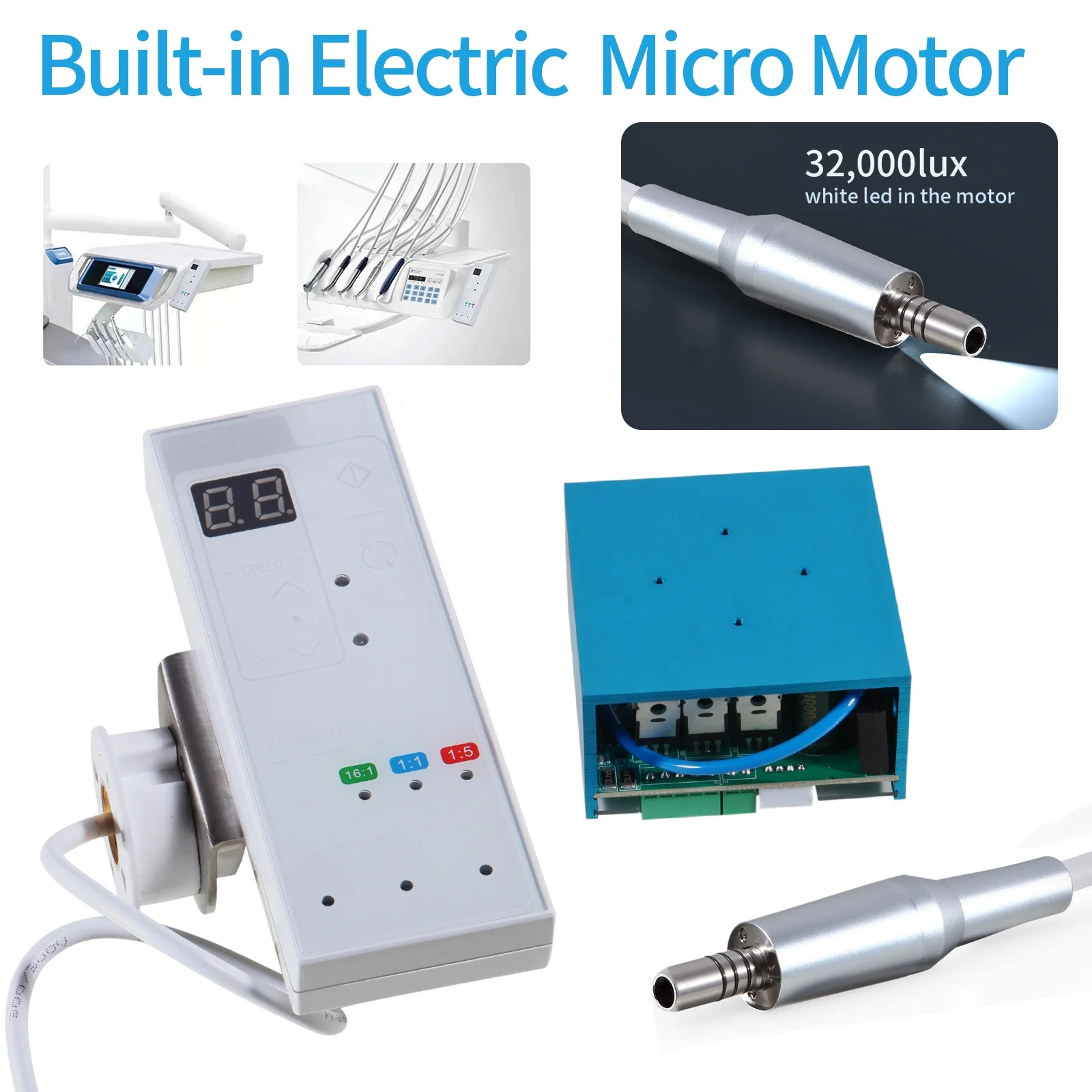 ¡Nueva llegada! Sistema de Motor eléctrico Dental, pantalla LED sin escobillas con botón táctil incorporado, 1:1, 1:5, 16:1 para silla Dental