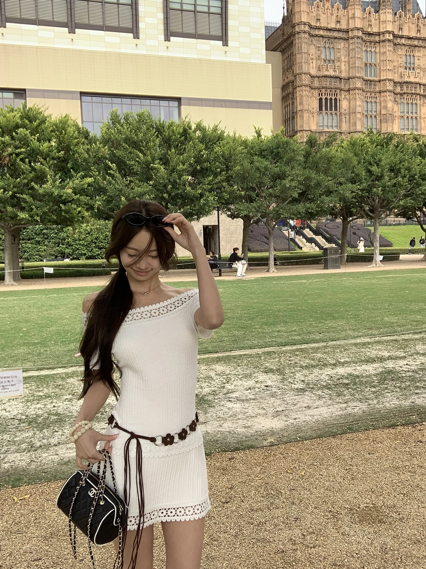 White One-Shoulder Summer Dress Women's Fashionable Unique Style High Waist Cotton Blend Slim Fit H-Shape Midi Dress