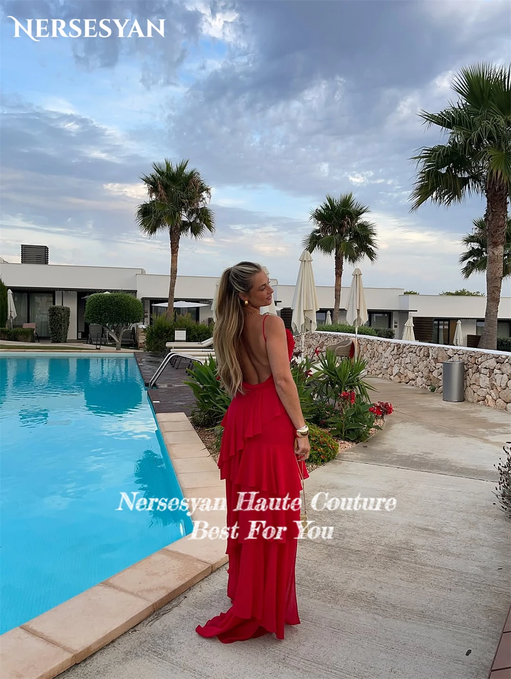 Nersesyan luxe rouge robes de bal bretelles Spaghetti fleurs 3D volants robe de soirée formelle haut/bas robes de soirée 2025 personnalisé