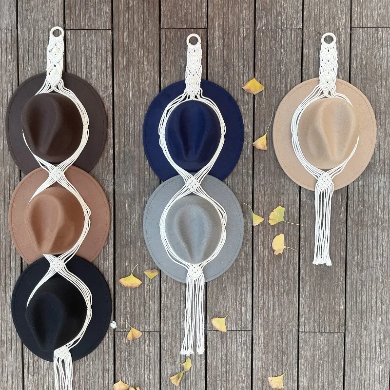 

Вешалка для шляп макраме в богемном стиле, настенные многоуровневые зажимы для хранения с орнаментом с кисточкой для компактной организации дома