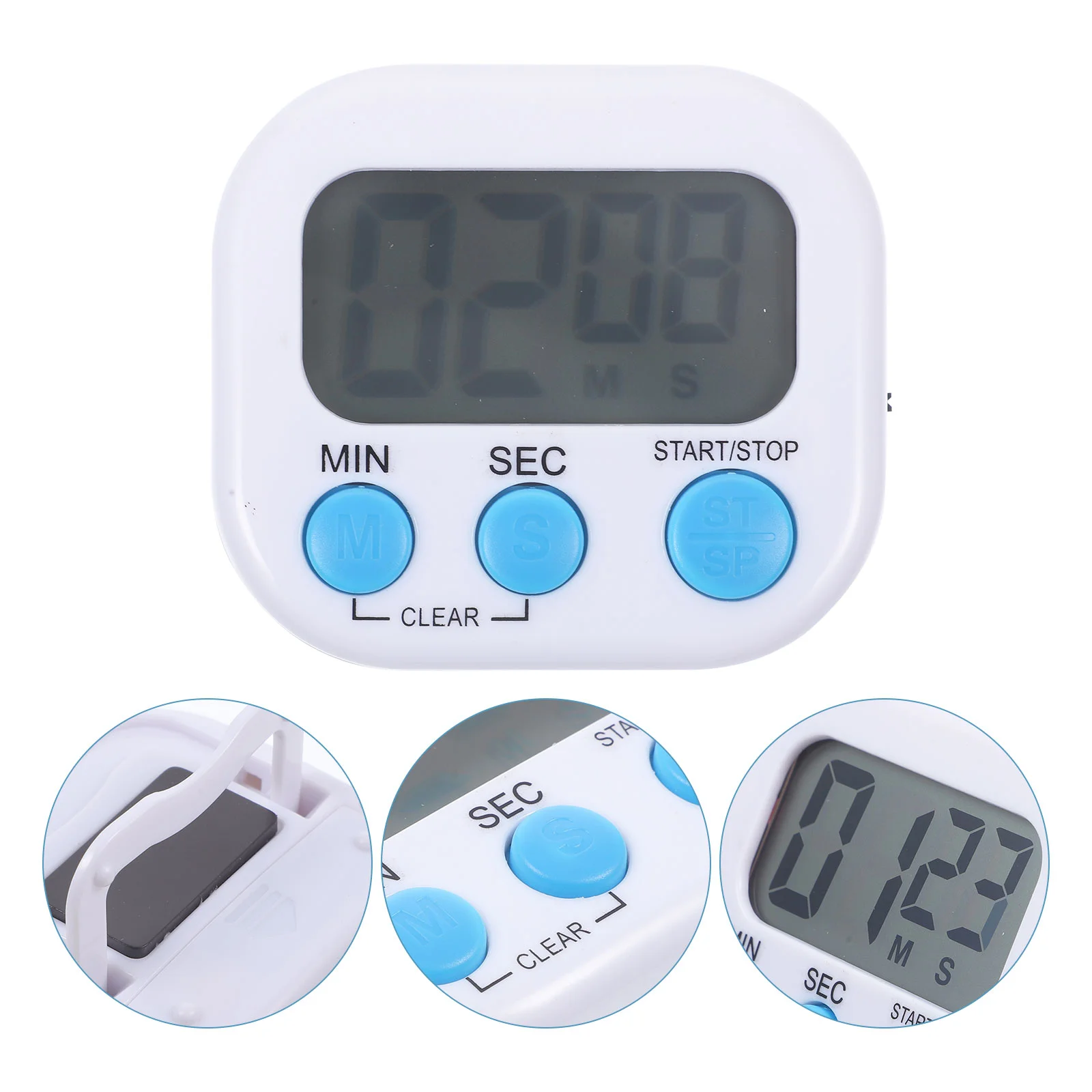 1PCS Digital Kitchen Timer Magnetic Back ON OFF Switch White English Letter Style Timer for Cooking Baking Barbecue Gym Games