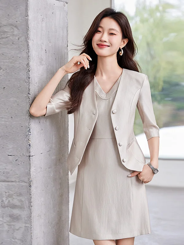 Elegant Seven-Quarter Sleeve Suit Jacket Women's Spring Summer New High-End Design Sense V-Neck Suit Skirt Fashion Set