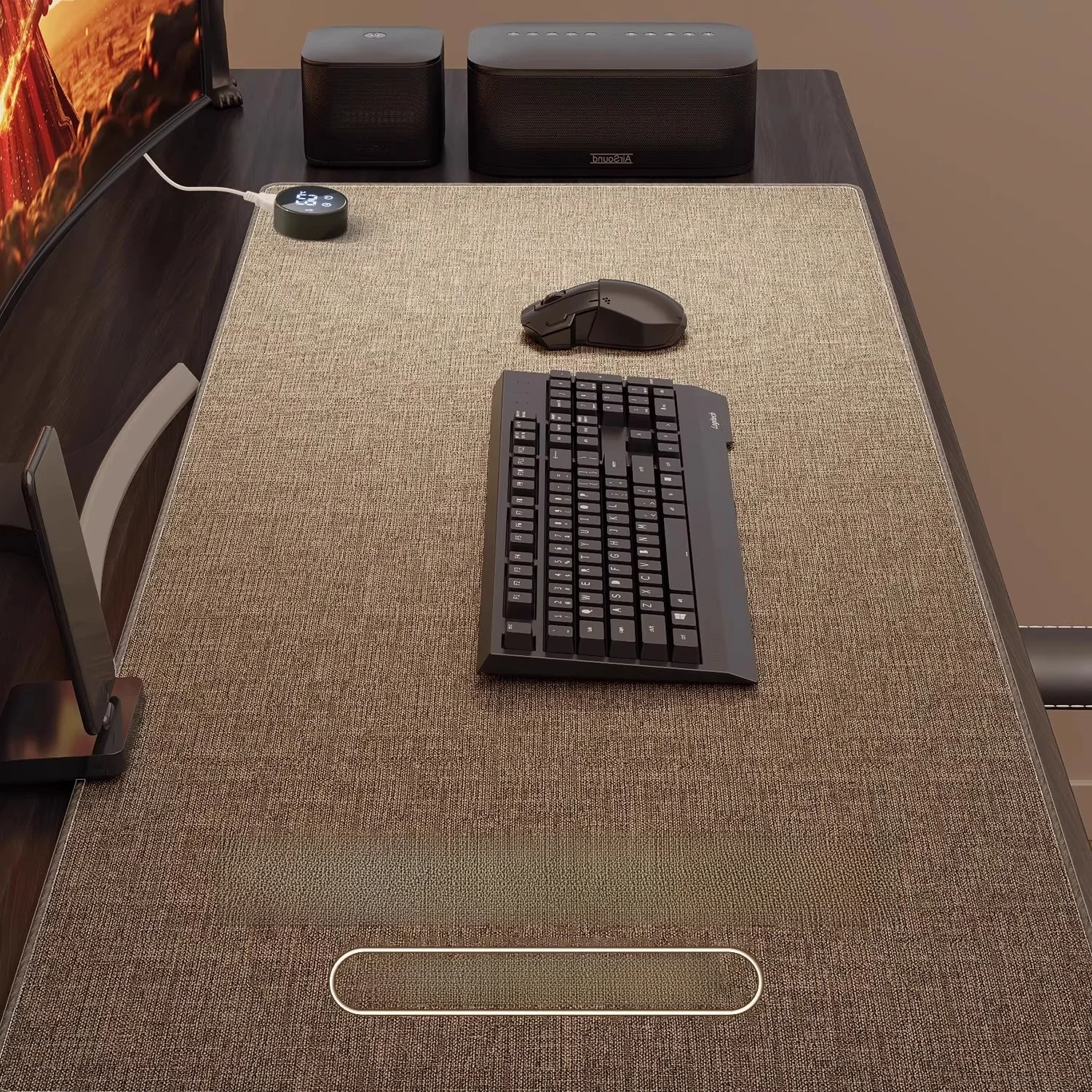 

Large Size Eco-Linen Heating Mouse Pad Warm Hand Warmer Desk Mat for Winter Computer Use Anti-Slip Rectangle Modern Simple Style