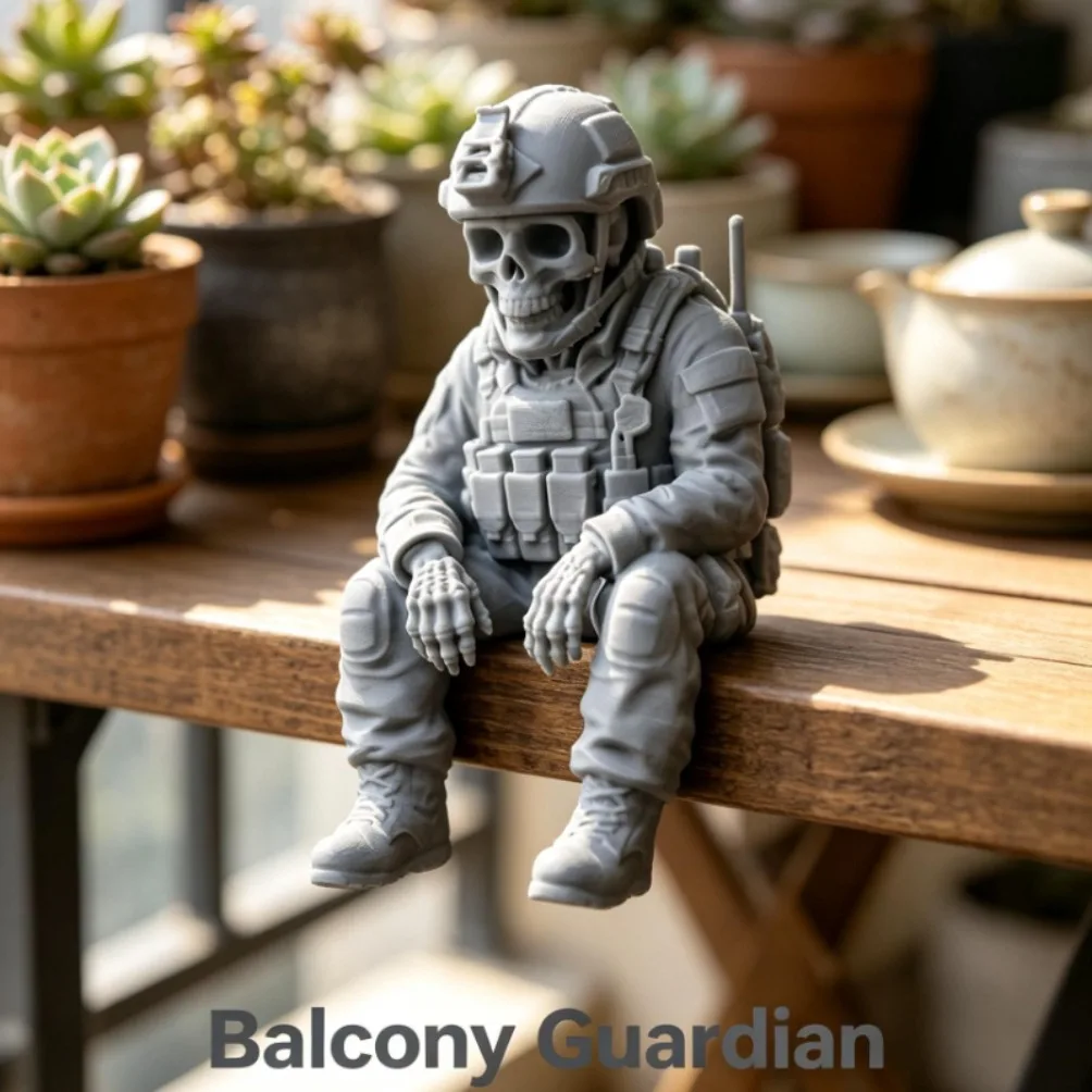 Sitting Tactical Skull Soldier Ornament 3D Printed Home Office Military Skull Soldier Figurine Whimsical Seated Warrior Ornament