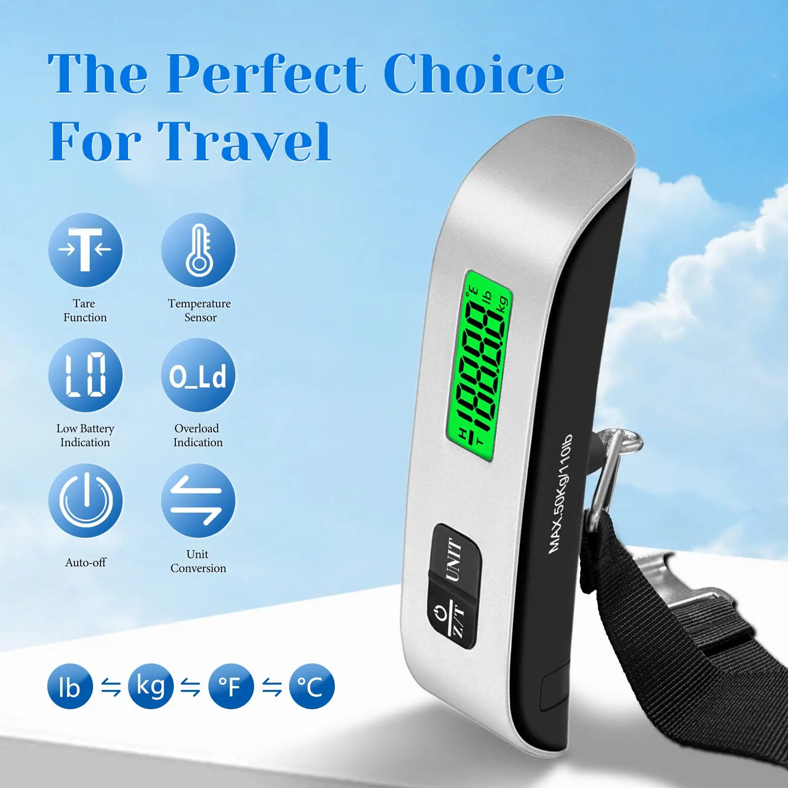 50kg Hanging Baggage Scale Digital Luggage Scale LCD Display Portable Suitcase Weighing Scale Travel Luggage Weight Scale