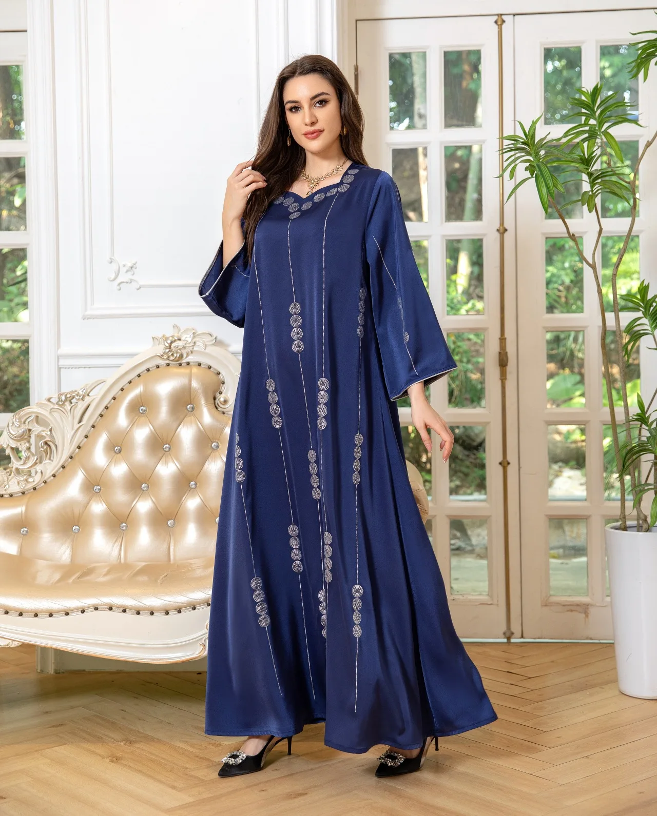 Eid vestidos de festa para mulheres muçulmano cetim diamantes abaya dubai turquia kaftan roupas islâmicas árabe djellaba marocain robe vestido