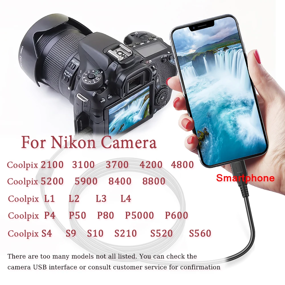 Mini 8P OTG Cable for Nikon Cameras & Smartphones,Compatible with Coolpix 2100/3100/3700/4200/4800/5200/5900/8400/8800/L1/L3/L4