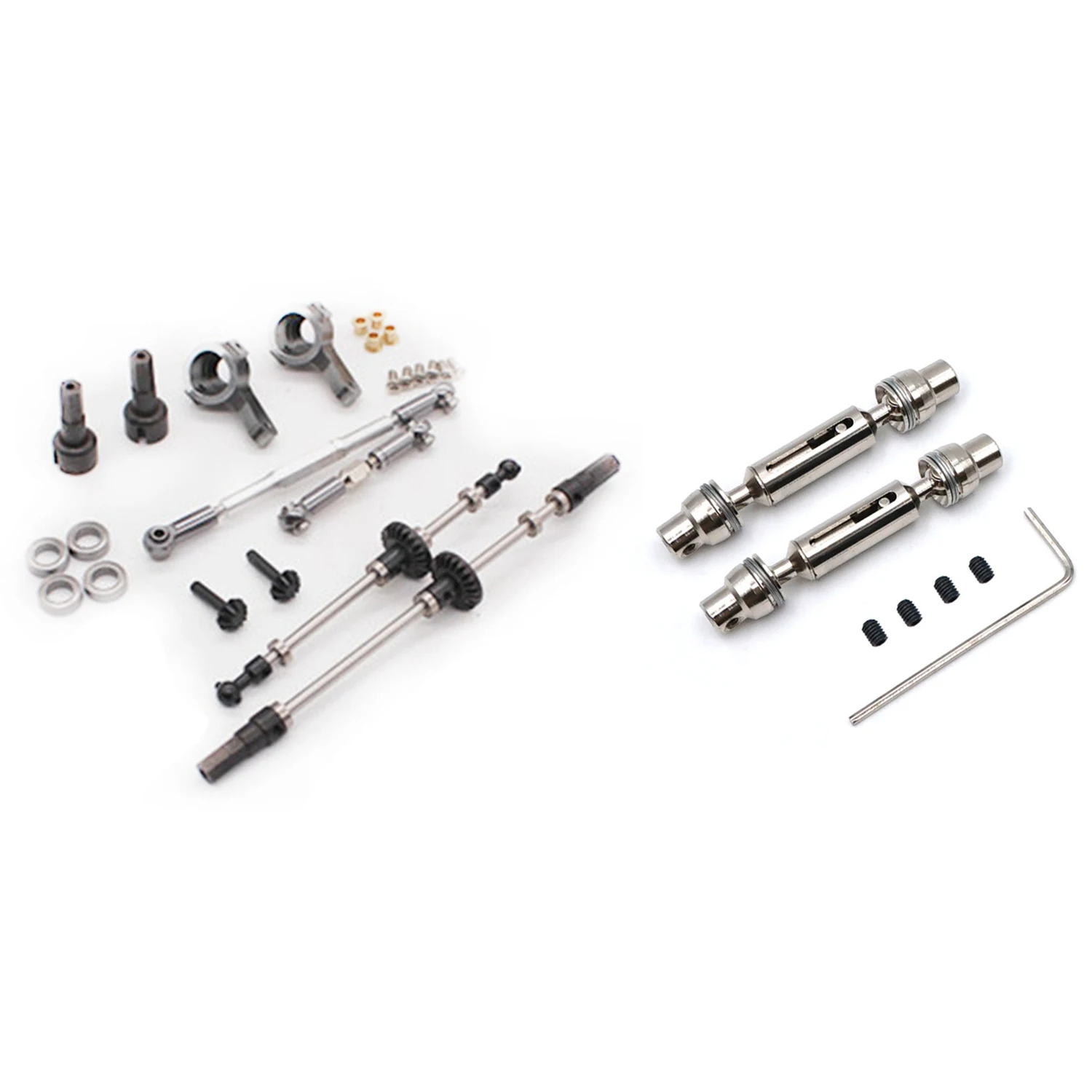 

B05C-1 Set RC Car Spare Parts Metal Front Rear Drive Shaft & 1 Set Metal Front Rear Axle Steering Pull Rod Servo Pull Rod