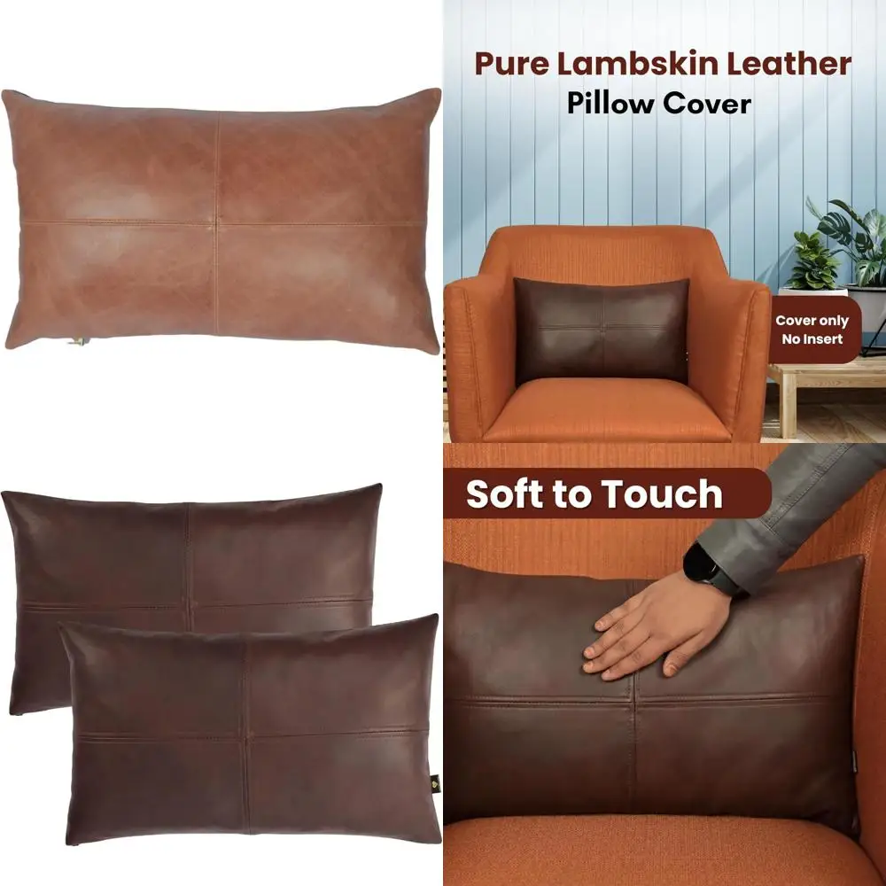 

100% Lambskin Leather Pillow Cover - Sofa Cushion Case - Living Room & Bedroom Decorative Throw Covers