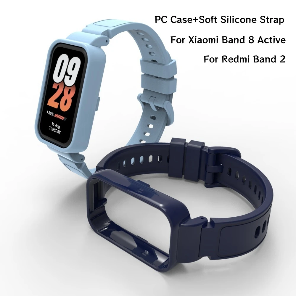 PC Case+Soft Silicone Strap For Redmi Band 2 Smart Watchband Sport Wristband Replacement Bracelet For Xiaomi Band 8 Active Belt