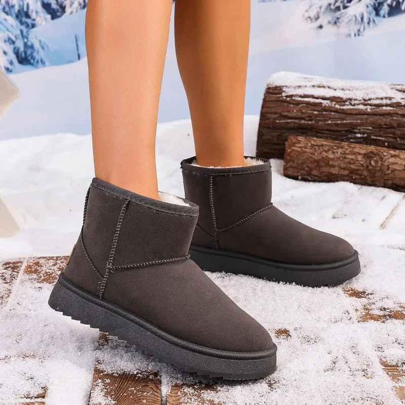 Botas de nieve individuales para mujer, botines de suela gruesa esmerilada y polar, informales, cómodos, cálidos, antideslizantes, novedad de invierno