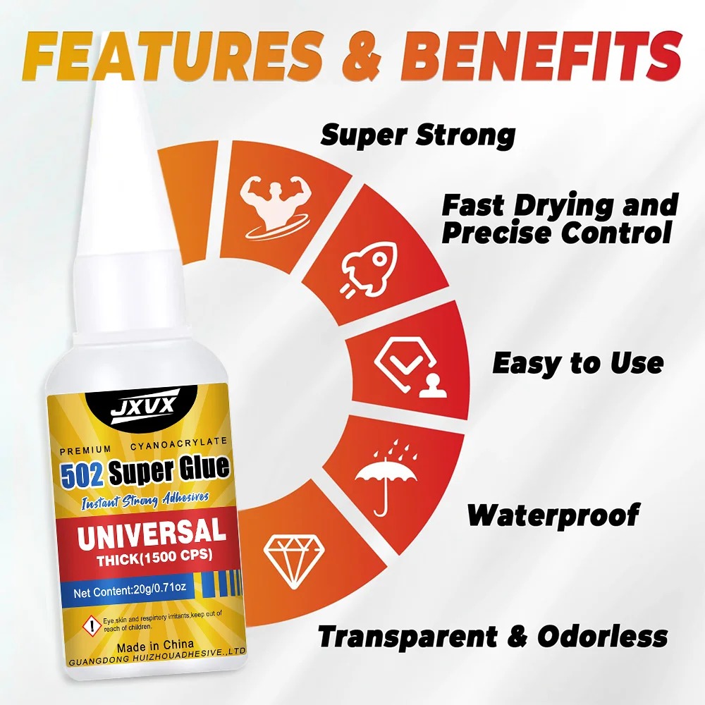 غراء فائق القوة جديد مقاوم للماء لاصق فوري ثواني CA سيانو أكريليت 502 معدن خشب حذاء زجاج بلاستيك سيليكون مطاط، لاصق فوري سريع الجفاف بقوة صناعية