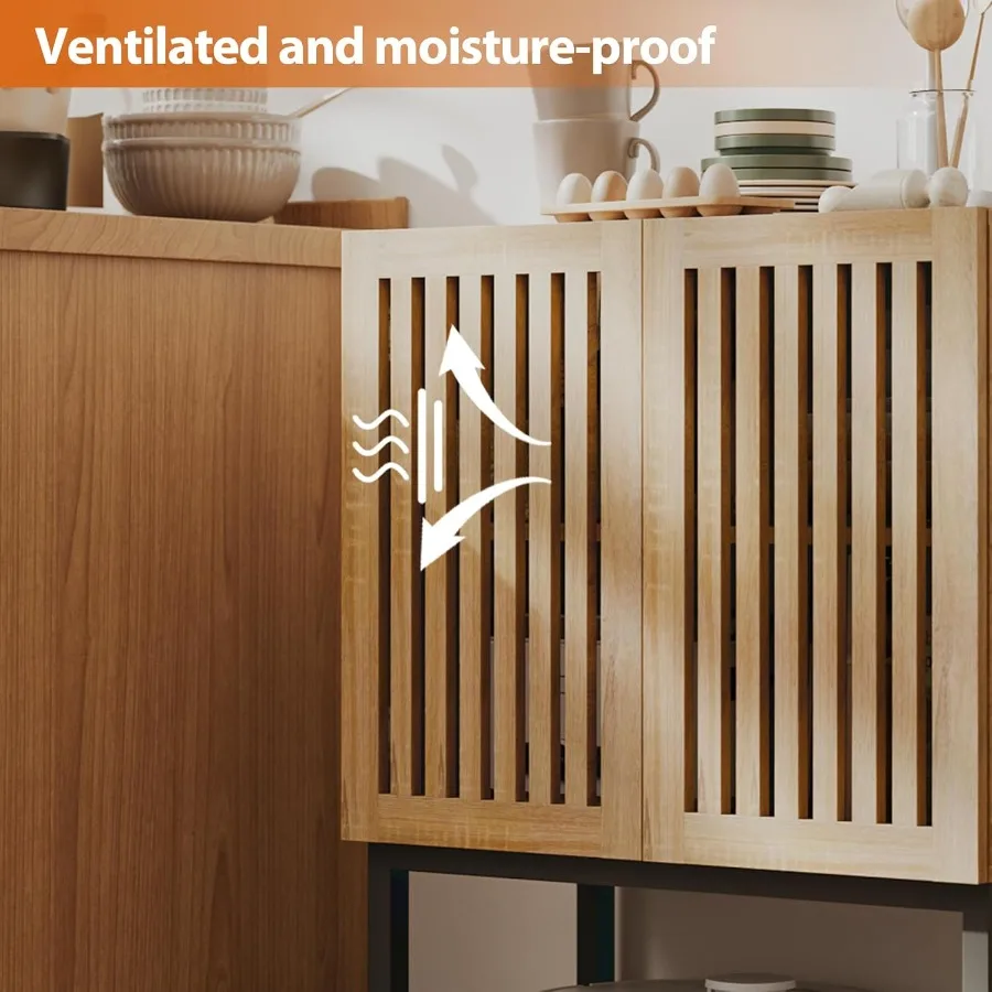 خزانة بوفيه مصبغة مع خزائن جانبية للتخزين وبابين مع قاعدة معدنية ورف قابل للتعديل للمطبخ والقهوة وغرفة الطعام E