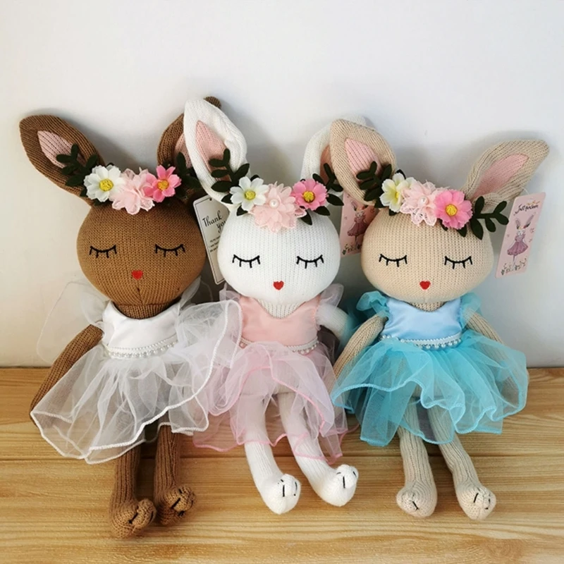 35cm Knitted Flower Bunny Doll kawaii Baby Stuffed Rabbit Doll Plush Toys Newborn Boy Girl Sleeping Cuddle Doll Baby Room Decor