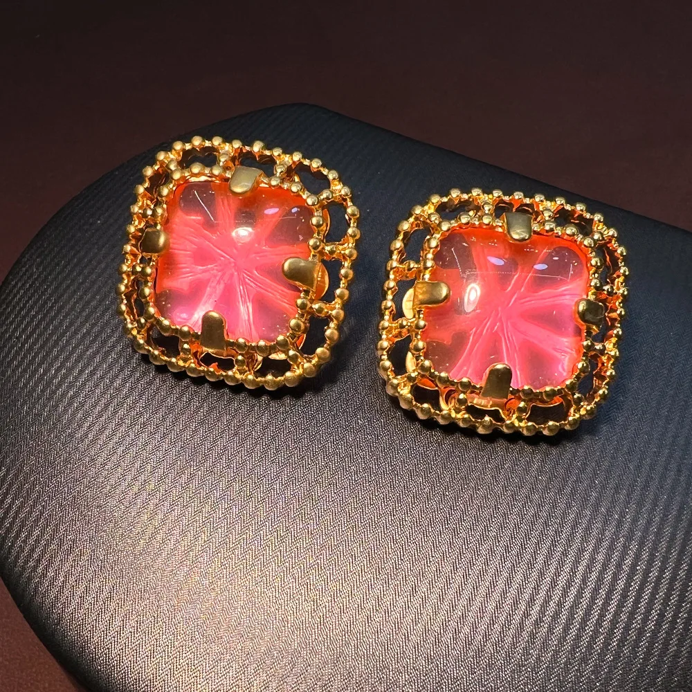 Medieval vintage glazed copper plated with real gold pink, European and American exaggerated S925 high-end cross-border hot-sell