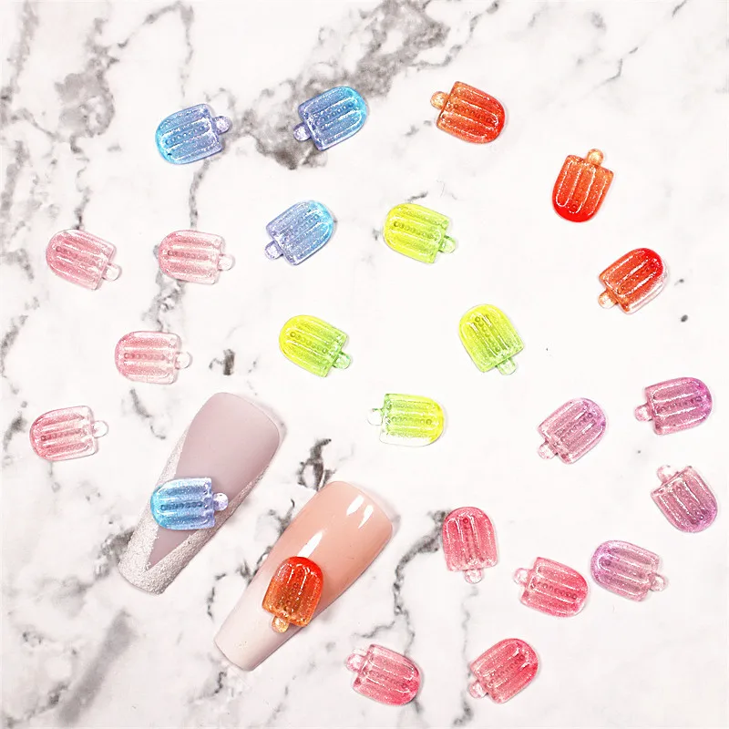 20pcs Summer Clear Popsicle Nail Art Charm 3D Resin Colorful Ice Popsicle Ice Cream Nail Decoration DIY Summer Nail Accessories