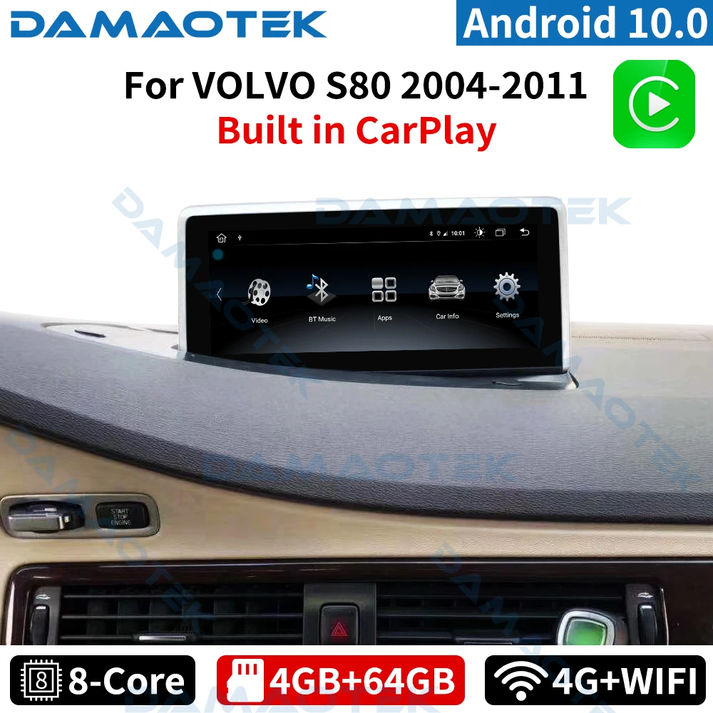 

DamaoTek Android 10.0 8.8 Inch Full Touch Multimedia Car Radio Player for Volvo S80 2004 - 2011 Navigation GPS Wireless CarPlay