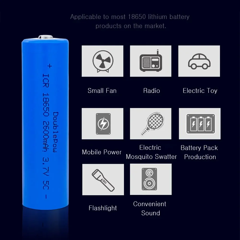 Doublepow  18650 battery 3.7v 2600mah 18650 rechargeable lithium battery for flashlight batteries