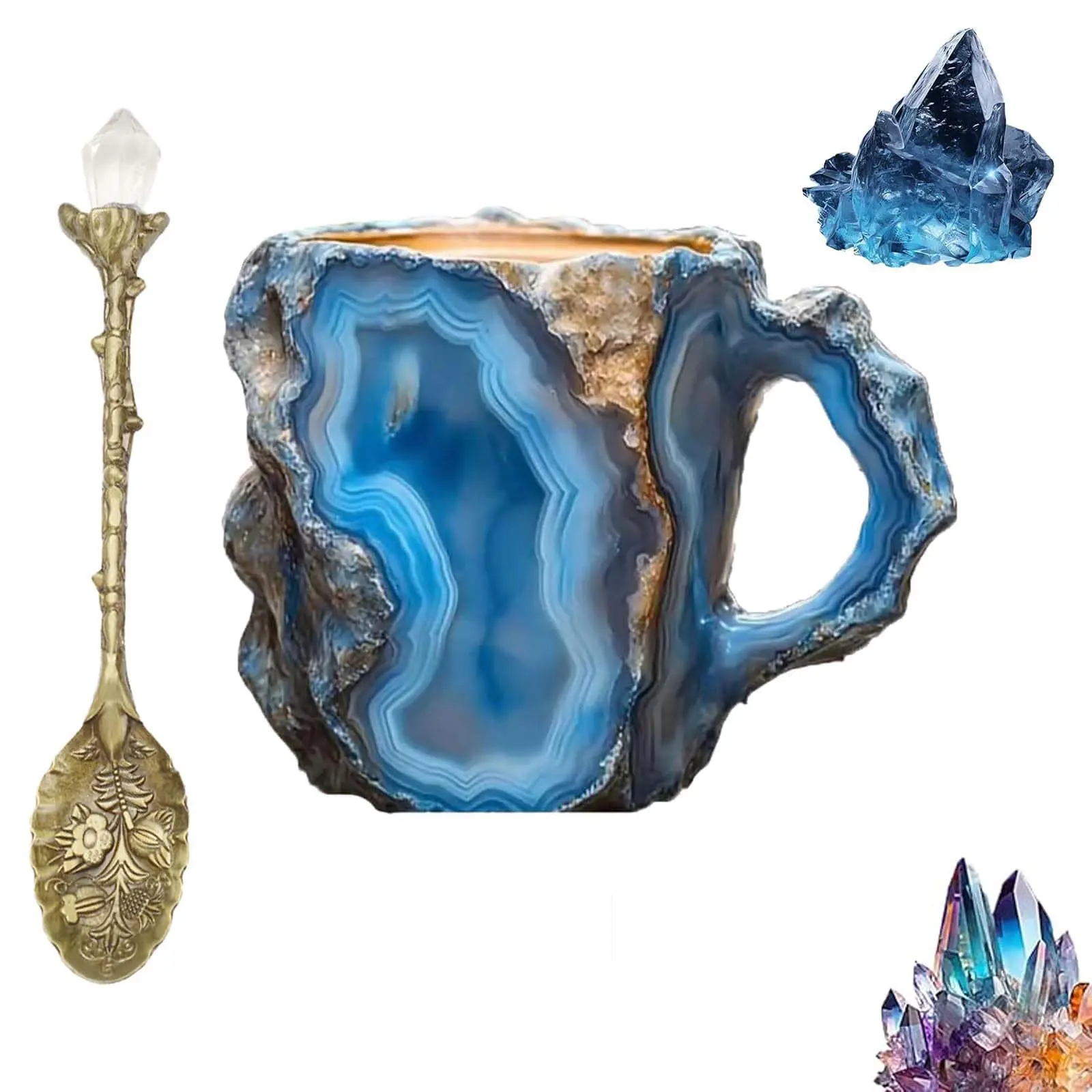 

Multi-Colored Mineral Crystal Coffee Mug, High-Capacity Resin with Stainless Steel Liner, Creative Relief Design, Perfect Birthd