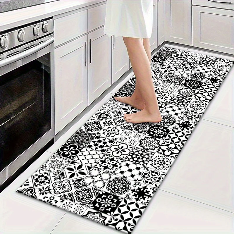 1pc Bohemian Style Pattern Kitchen Mat - Rectangular Floor Mat, 1000G Per Square Meter, 0.5Cm, 100% Polyester Fiber, Perfect f