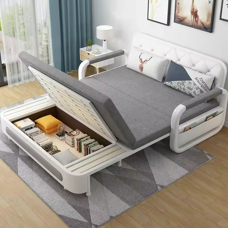 Modern multifunctional metal fabric sofa bed convertible futon frame low price reclining foldable hotel school living room