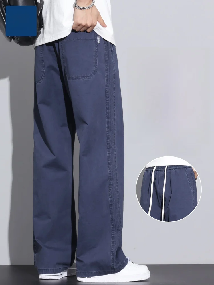 

Pure Cotton Men's Work Trousers Spring Autumn Loose Straight Leg Floor-Length Casual Pants Youth Faion Brand Durable Wear