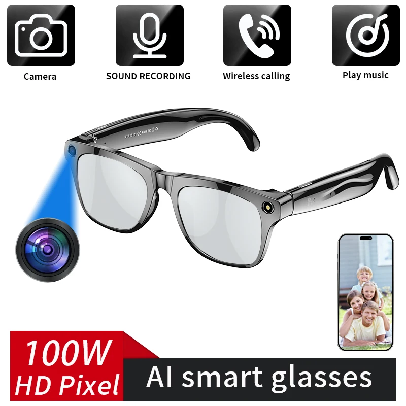 

AI Smart Glasses With 100MP Camera Sport Outdoor Sunglasses Flashlight AI Translator Voice Assistant Touch Control Smart Glasses