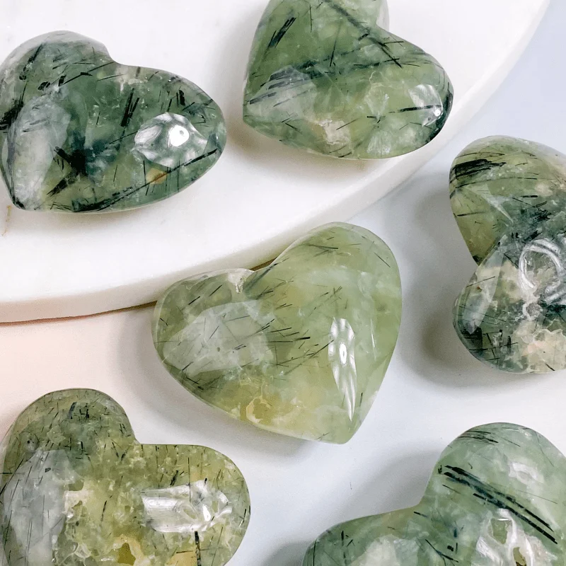 Natural Green Prehnite Quartz Heart, Polished Stone Craft, Elegant Decorations for Home/office/, Healing Crystal, Woman Gifts
