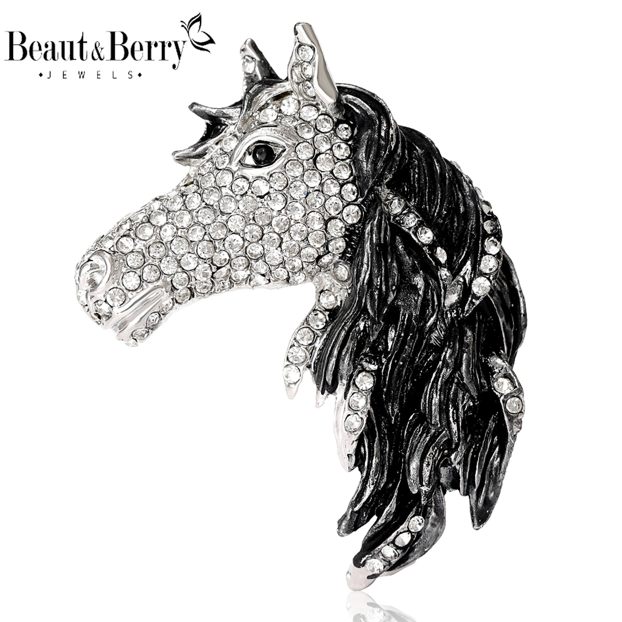 Beaut&Berry Trendy Enamel Horse Brooches for Women Unisex Animal Pins Casual Party Accessories New Gifts Year Friends Decoration