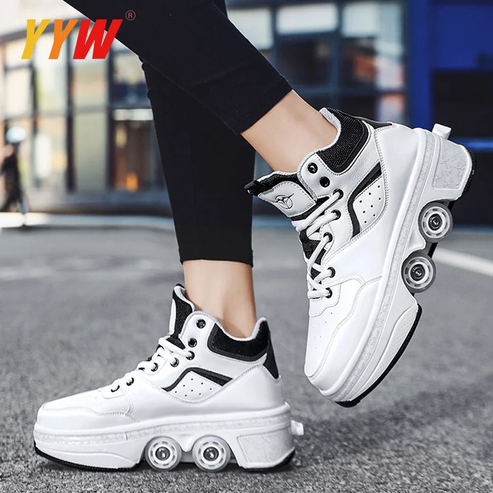 

Adult Deformation Shoes With 4 Wheels Skates Children Runaway Parkour Wheels Shoes For Women Men Youth Kids Roller Sneakers