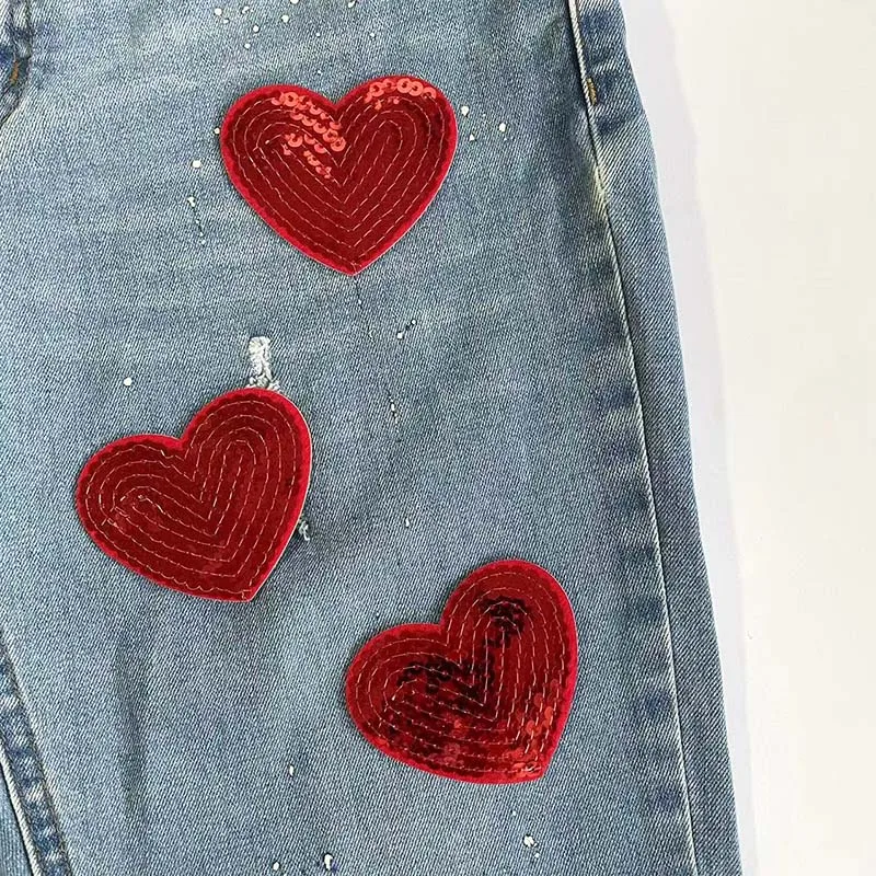 6PCS/Red,Pink, Gold Love Heart Sequin Applique Patch Thermocollants,Fabric Embroidery Iron On Patches Clothes Sewing Stickers