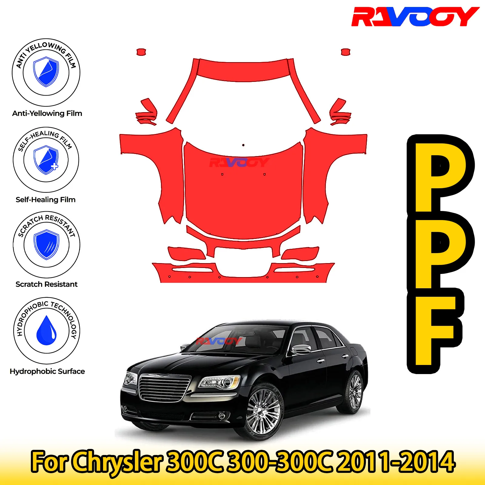 

Для Chrysler 300C 300-300C 2011-2014 глянцевая матовая черная предварительно вырезанная передняя защитная пленка PPF Kit