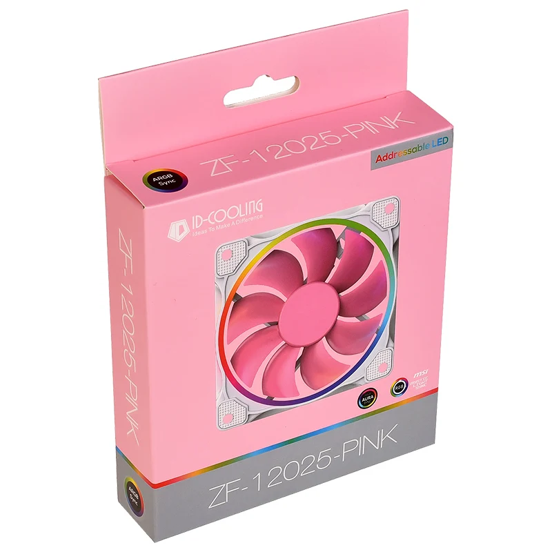 ID-COOLING ZF-12025-PINK Fans 120mm ARGB Temperature Control Fan Water Cooling Air Cooler Radiator for PC Case Fan