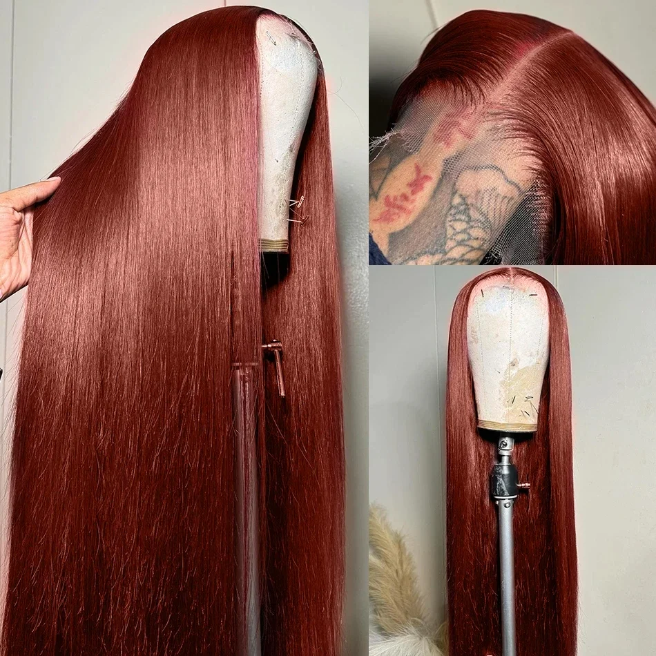 Wig rambut manusia renda depan 13x6 sawo matang coklat merah Lurus merah 13x4 Wig frontal renda rambut Brasil