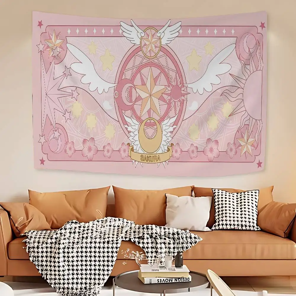 C-Card Captor Sakura Bunter Wandteppich Wandbehang Wandbehang Böhmische Wandteppiche Mandala Wandbehang Blätter