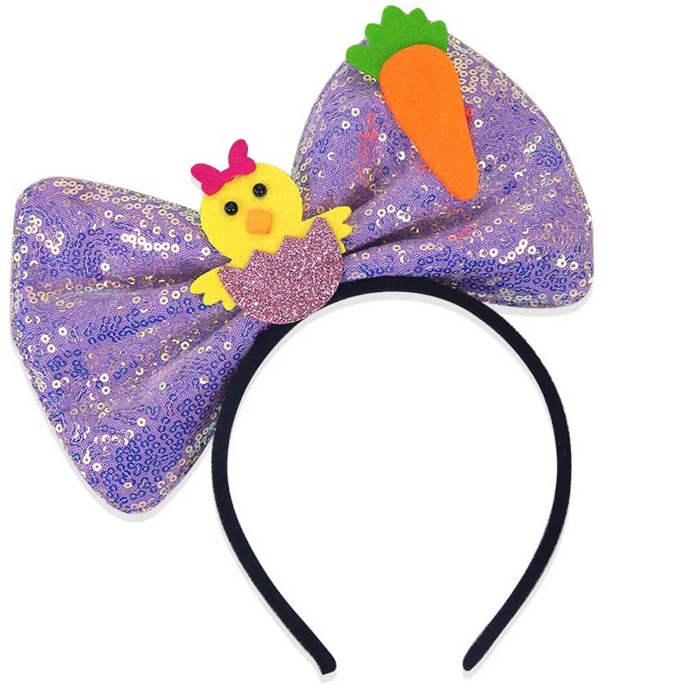 Funny Felt Easter Day Hair Hoop Plastic Glitter Rabbit Bow Headband Elastic Sparkling Festival Hair Accessories Friends