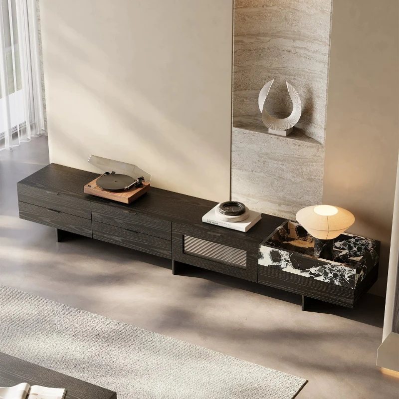 YJQ Natural Luxury Stone TV Cabinet Italian Minimalist Living Room Villa Simple Modern Marble Storage Floor Cabinet