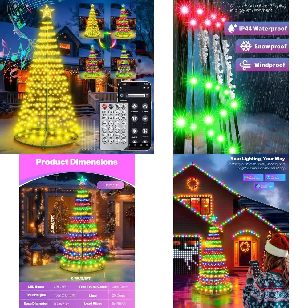 

7ft Pre-lit LED Cone Christmas Tree with 30+ Modes, 391 Color Changing Lights, App & Remote Control, Timer, Music Sync for Indoo