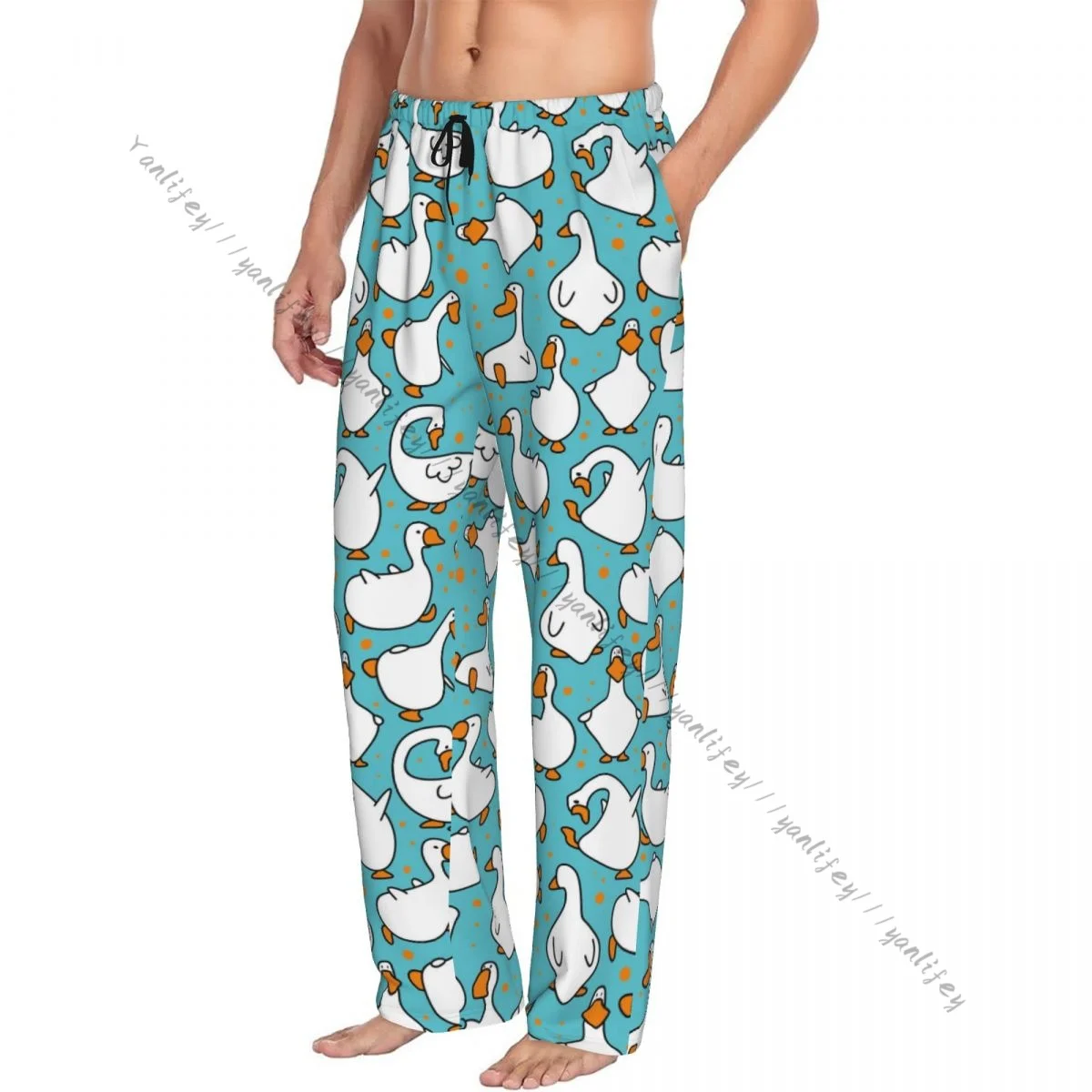 Men Sleep Bottoms Male Lounge Trousers Men's Cartoon Funny Goose Pajama Pants