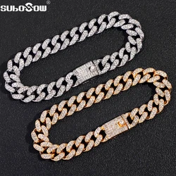 Iced out Bling Crystal Miami Cuban Link Chain Bracelet For Men Women Full Rhinestones Hip Hop Chain Fashion Jewelry Wholesale ﻿