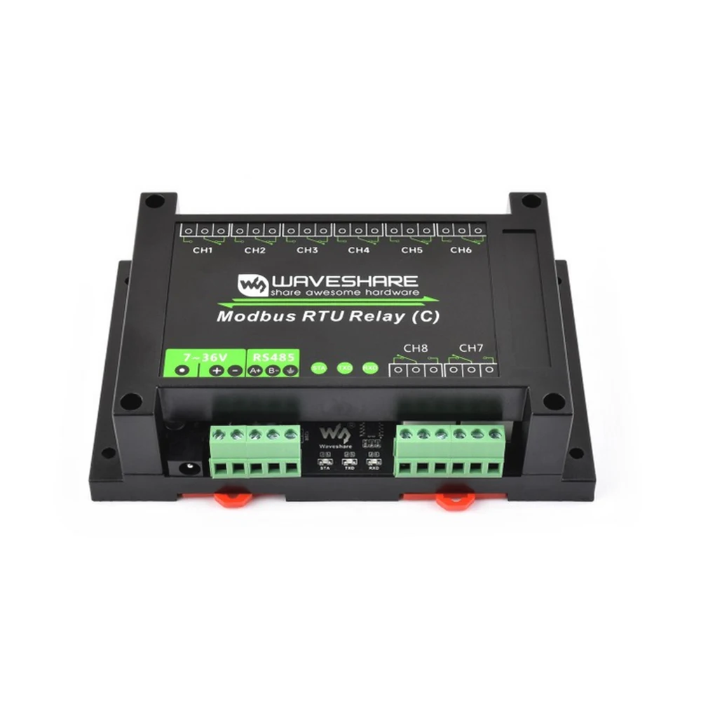 TopElec Modbus RTU 8-ch Latching Relay Module (C) with RS485 Interface Multi Isolation Protection Circuits Rail-mounted Case