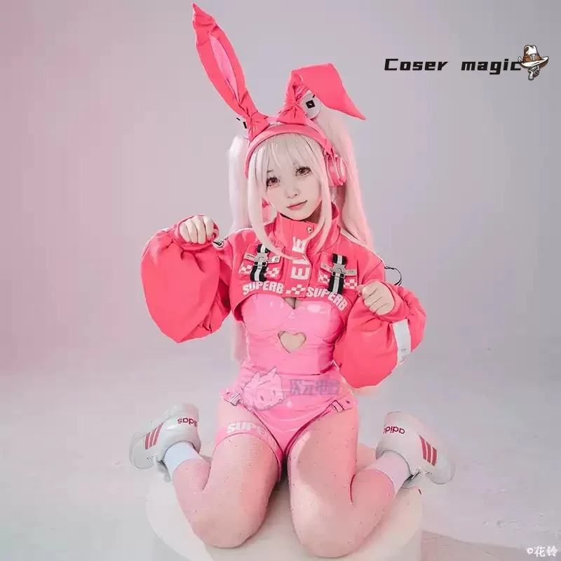 Kostum Cosplay Game NIKKE Dewi Kemenangan Alice Doujin Bunny Girl Seragam Kulit Setelan Jumpsuit Jaket Wig Telinga Ekor