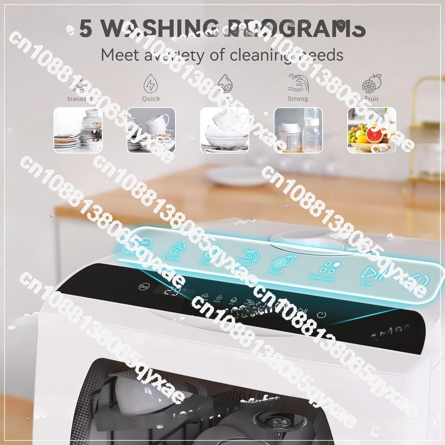 Portable Countertop Dishwasher, 5 Washing Programs Mini Dishwasher with 5L Built-in Water Tank & Inlet Hose, For apartments