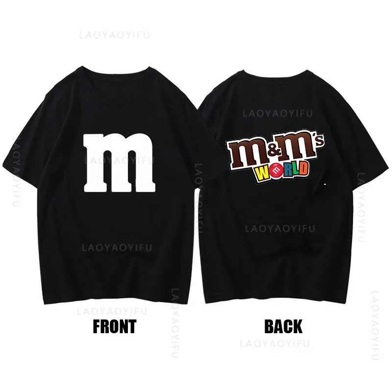 

M&M Theme 100%Cotton Summer Fashion Men T Shirt Double-sided Graphic Tee Youth Print Streetwear O-neck Short Sleev Hipster Top