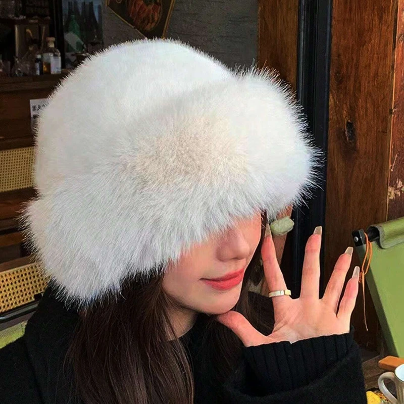 

1 шт. Пушистые шапки для женщин, теплые шапки в корейском стиле для осени/зимы, однотонные стильные монгольские шапки, утепленные зимние аксессуары